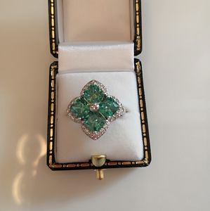 Tourmaline & Crystal Sterling Ring, size 6
